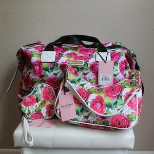 Juicy Couture White Rose Multi Weekender Purse Wristlet Travel Bundle NWT